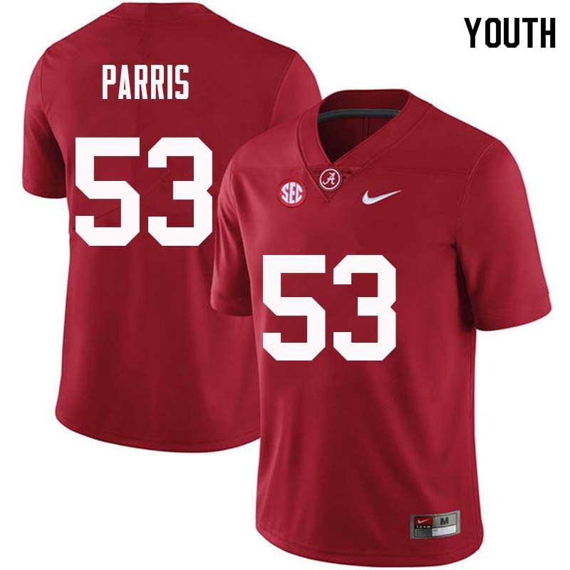 Alabama Crimson Tide Youth Ryan Parris #53 Crimson NCAA Nike Authentic Stitched College Football Jersey DZ16Q42GK
